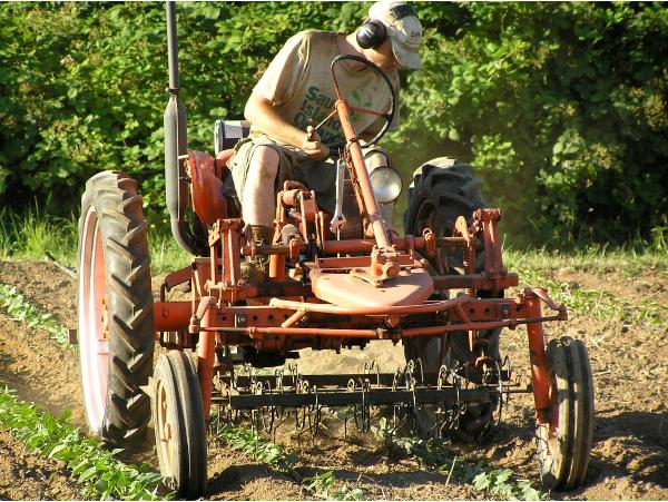 A Modern Tractor With A Sowing Machine When Planting Crops In A